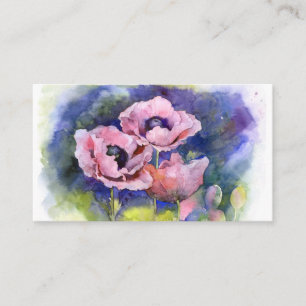 Carte De Visite Aquarelle poppy fleurs roses pavot beaut floral