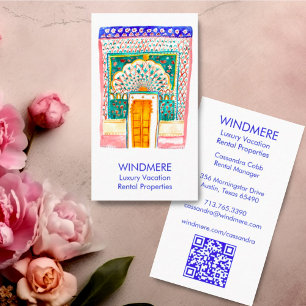 Carte De Visite Aquarelle porte agent immobilier Realtor QR Code