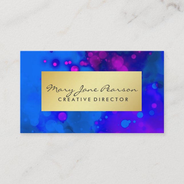 Carte De Visite Aquarelle pourpre bleue Luxe d'or élégant (Devant)
