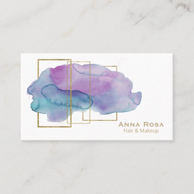 Carte De Visite Aquarelle pourpre magenta chic d'or géométrique de (Devant)