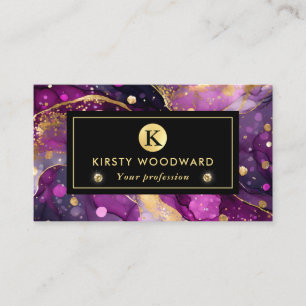 Carte De Visite Aquarelle Purple et Parties scintillant d'or Encre