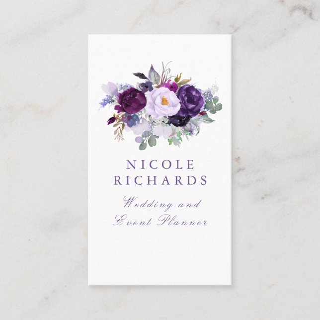 Carte De Visite Aquarelle Purple Floral Élégant Bohème (Devant)