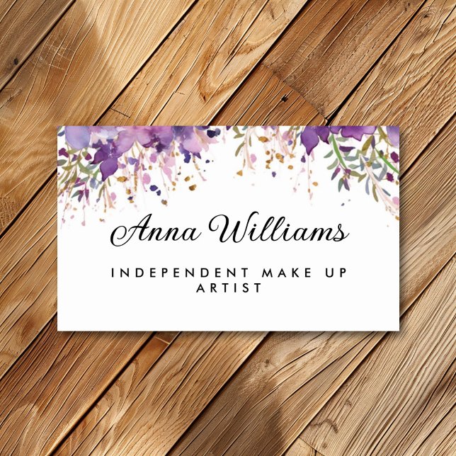 Carte De Visite Aquarelle Purple Flower Make Up Artiste (Créateur téléchargé)