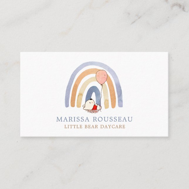 Carte De Visite Aquarelle Rainbow Bear Garderie (Devant)