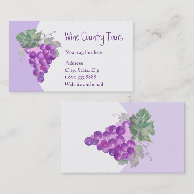 Carte De Visite Aquarelle Raisins Vins Campagne ou Vignoble (Devant / Derrière)
