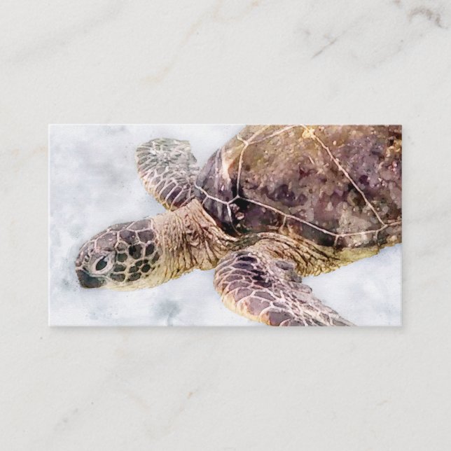 Carte De Visite Aquarelle réaliste de la tortue de mer d'Hawaï (Devant)