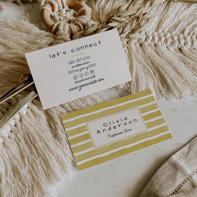 Carte De Visite Aquarelle rétro Vert rayures Unique Boho Chic (Créateur téléchargé)