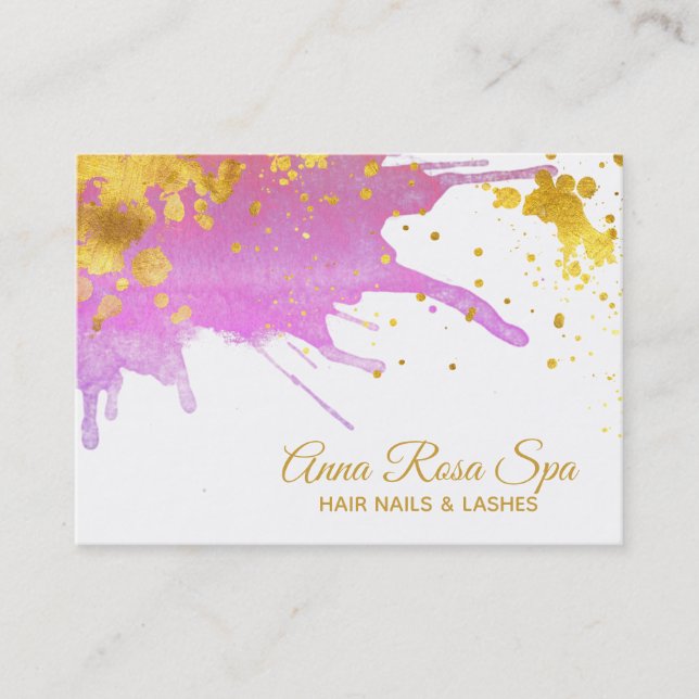 Carte De Visite * Aquarelle rose Abstraite Gras Or Luxe Glam (Devant)