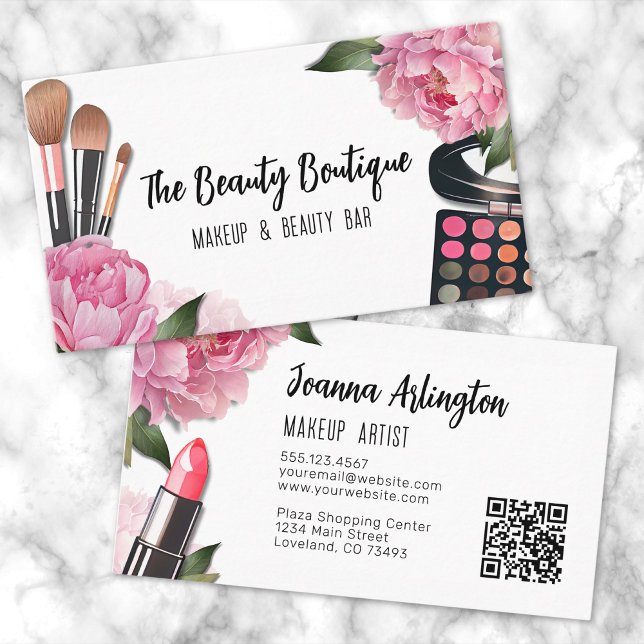 Carte De Visite Aquarelle rose Artiste maquillage de beauté (Pink Watercolor Beauty Makeup Artist Business Card)