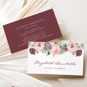 Carte De Visite Aquarelle rose bordeaux
