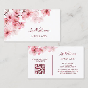 Carte De Visite Aquarelle rose cerisier fleurs noir