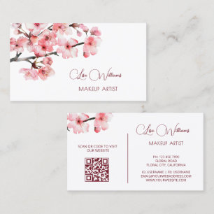 Carte De Visite Aquarelle rose cerisier fleurs noir