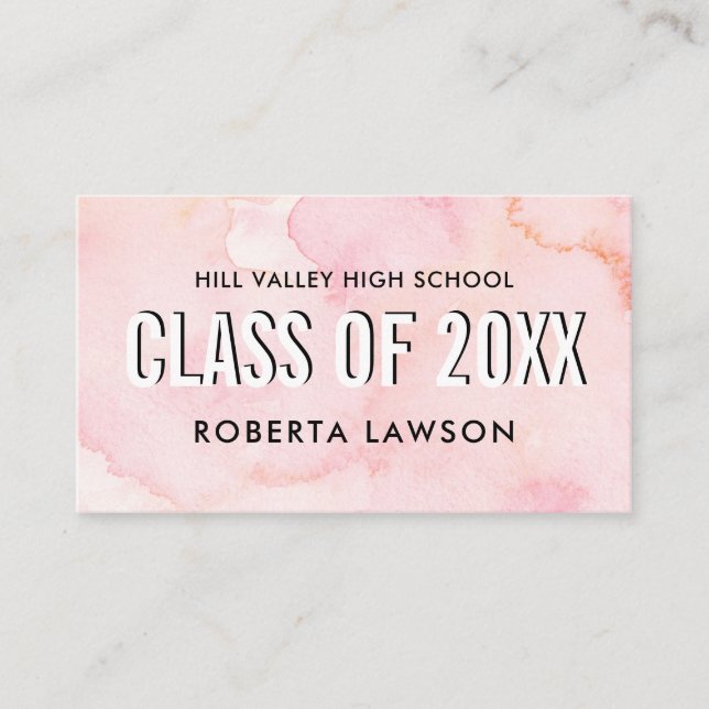Carte De Visite Aquarelle rose classe Nom de graduation sociale Ic (Devant)