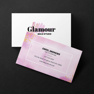Carte De Visite Aquarelle rose clou Studio Nail Technicien Beauté