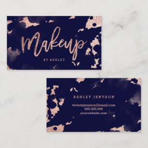 Carte De Visite Aquarelle rose de bleu marine d'or de maquilleur