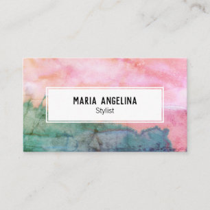 Carte De Visite Aquarelle rose et abstraite turquoise en détresse