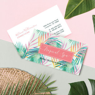 Carte De Visite Aquarelle rose et vert tendance Feuille de palme t