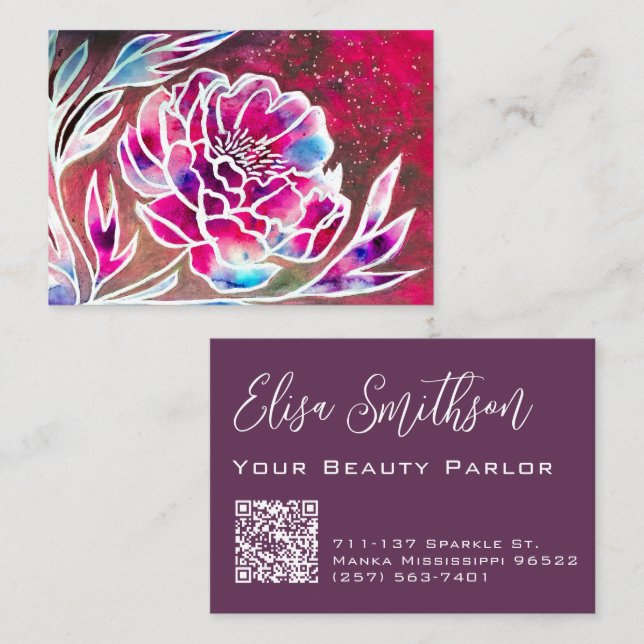 Carte De Visite Aquarelle rose et violet Dahlia jolie beauté flora (Devant / Derrière)