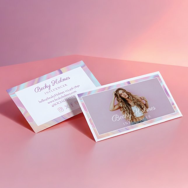 Carte De Visite Aquarelle rose et violet Design holographique Beau (Pink & Purple Watercolor Holographic Design Beauty Business Card)