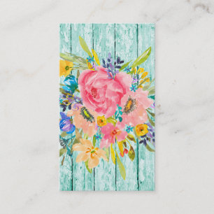 Carte De Visite Aquarelle Rose Floral Spray sur Chippy Aqua