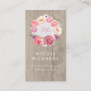 Carte De Visite Aquarelle rose Floral Wreath Bois rustique et dent