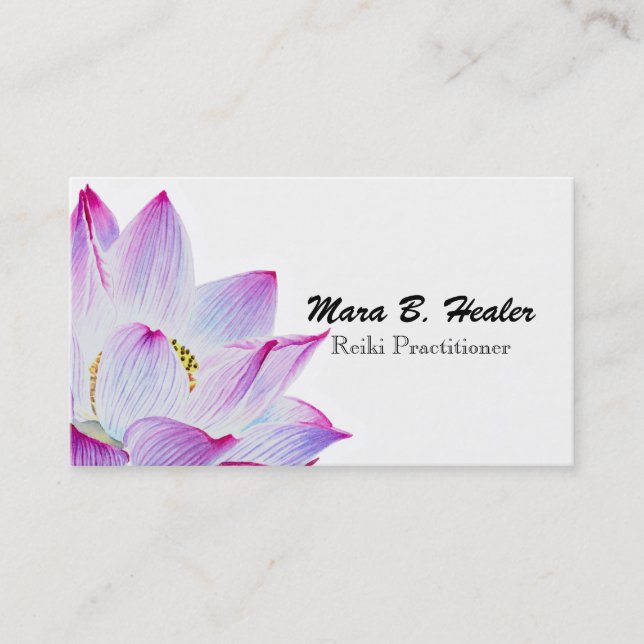 Carte De Visite ~ Aquarelle rose Lotus Water Lily Simple Business (Devant)