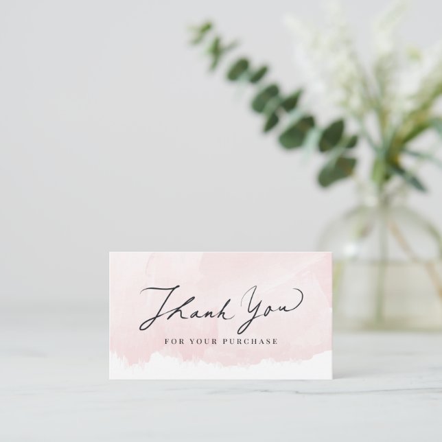 Carte De Visite Aquarelle rose Merci (Debout devant)