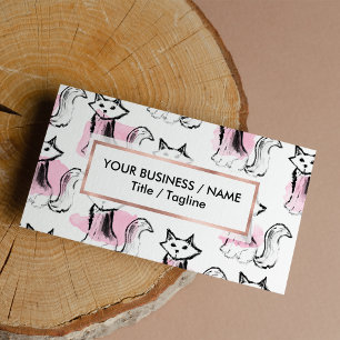 Carte De Visite Aquarelle rose mignonne noir brosses chats tendanc