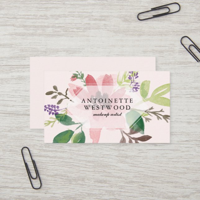 Carte De Visite Aquarelle rose moderne (Devant/Arrière en situation)
