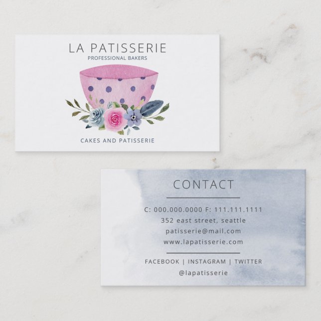 Carte De Visite Aquarelle rose moderne Floral boulangerie pâtisser (Devant / Derrière)