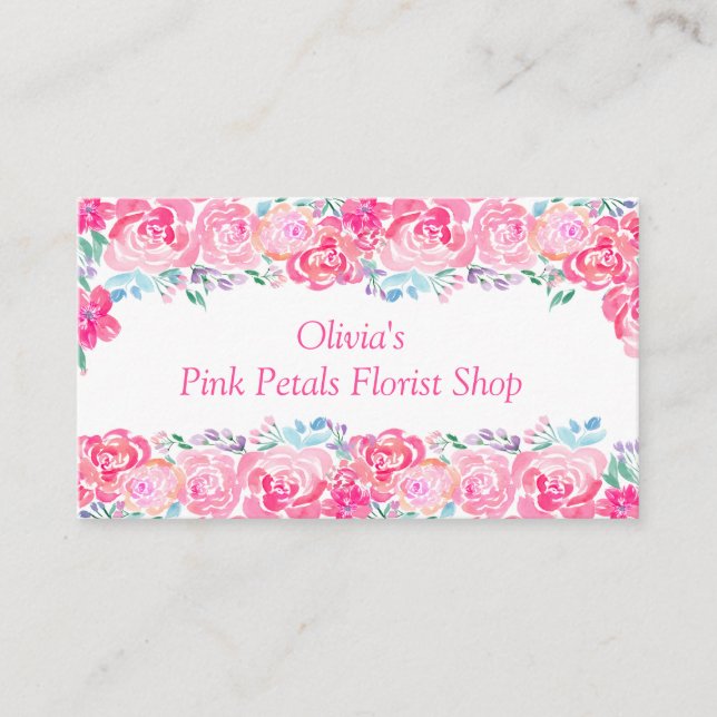 Carte De Visite Aquarelle Rose motif floral (Devant)