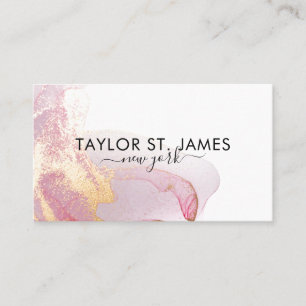 Carte De Visite Aquarelle rose or Calligraphie Peinture Splatter