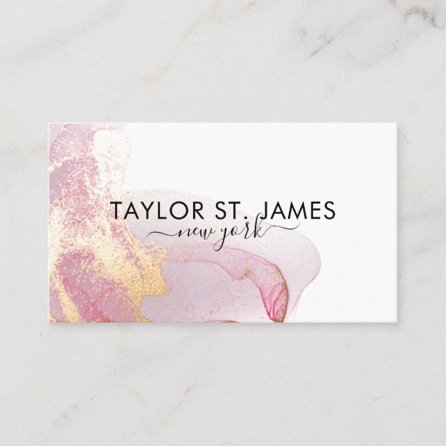 Carte De Visite Aquarelle rose or Calligraphie Peinture Splatter (Devant)
