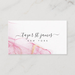 Carte De Visite Aquarelle rose or Calligraphie Peinture Splatter