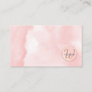 Carte De Visite Aquarelle rose or monogramme personnelle