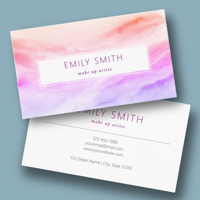 Carte De Visite Aquarelle rose orange simple Abstraite (Simple Elegant Pink Orange Watercolor Abstract Business Card)