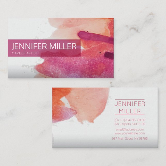 Carte De Visite Aquarelle rose Paint Splatter Abstrait (Devant / Derrière)
