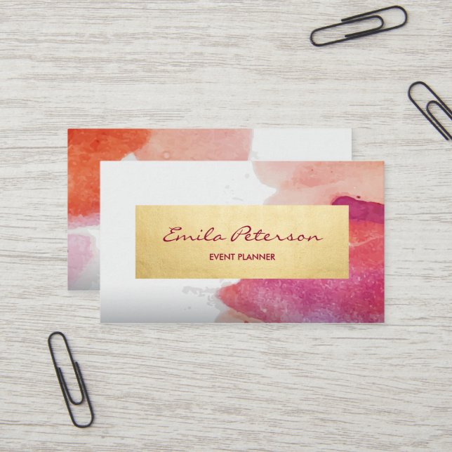 Carte De Visite Aquarelle rose Paint Splatter Abstrait (Devant/Arrière en situation)