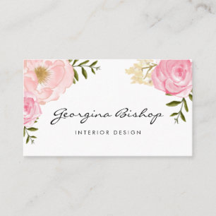 Carte De Visite Aquarelle rose pâle et script Rose