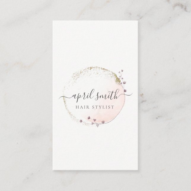 Carte De Visite Aquarelle rose pâle Or Cercle Floral (Devant)