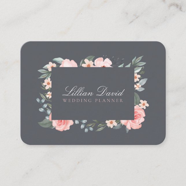 Carte De Visite Aquarelle rose pâle Rose floral & Sage vert (Devant)