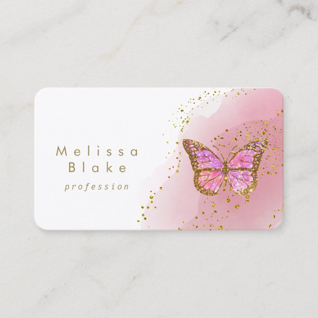 Carte De Visite aquarelle rose-papillon (Devant)