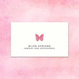 Carte De Visite Aquarelle rose Papillon Logo Simple Élégant