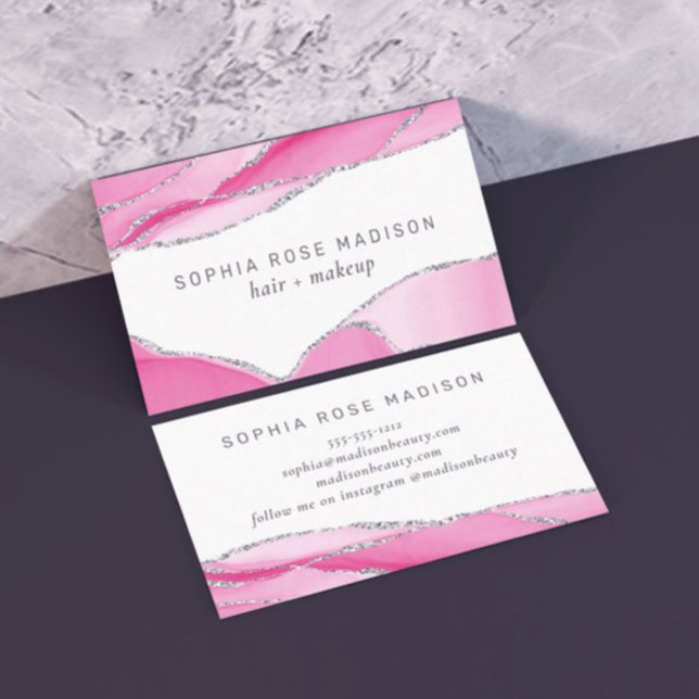 Carte De Visite Aquarelle rose Parties scintillant argent moderne (Créateur téléchargé)