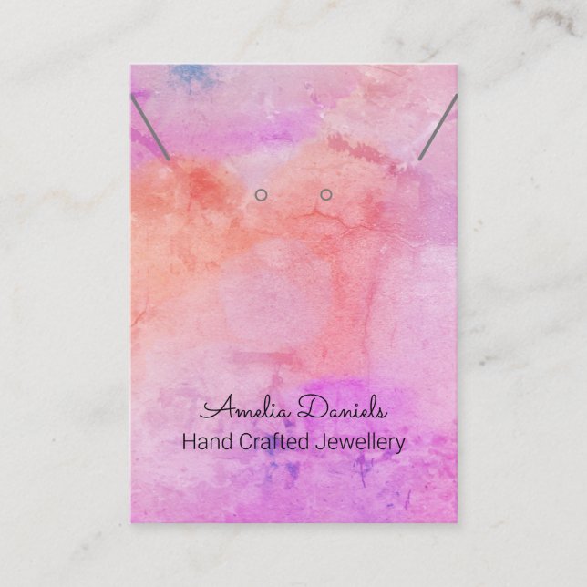 Carte De Visite Aquarelle rose Peach Écran du collier (Devant)