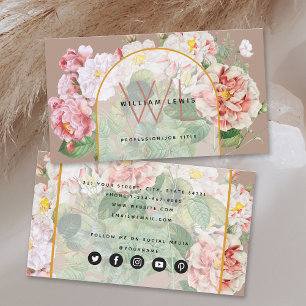Carte De Visite Aquarelle rose poussiéreuse Floral Médias sociaux