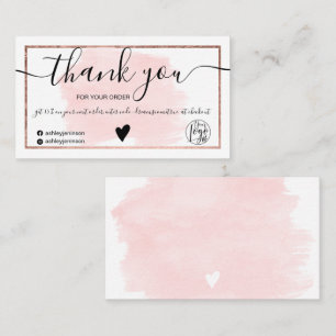 Carte De Visite Aquarelle rose rose feuille d'or commander merci