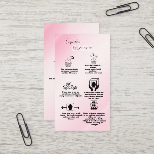 Carte De Visite Aquarelle rose rose moderne Cupcake Care Business (Devant/Arrière en situation)