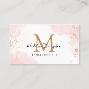 Carte De Visite Aquarelle rose simple Monogramme doré