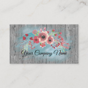 Carte De Visite Aquarelle rose turquoise florale broyée